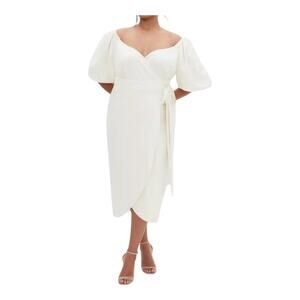 City Chic Claudine linen blend wrap dress cream size XXL 24